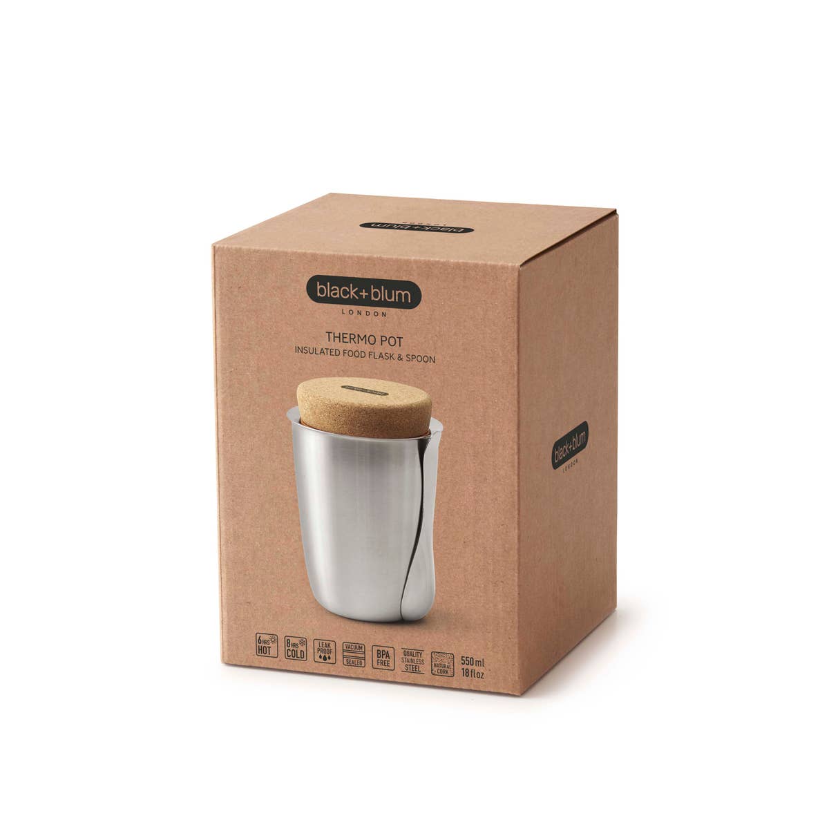 Black + Blum | Thermo Pot - Stainless Steel Cork Top Vacuum Sealed Insulated Thermos Soup & Lunch Food Travel Container With Magnetic Spoon Attachment, Camping Cookware, Black + Blum, Defiance Outdoor Gear Co.