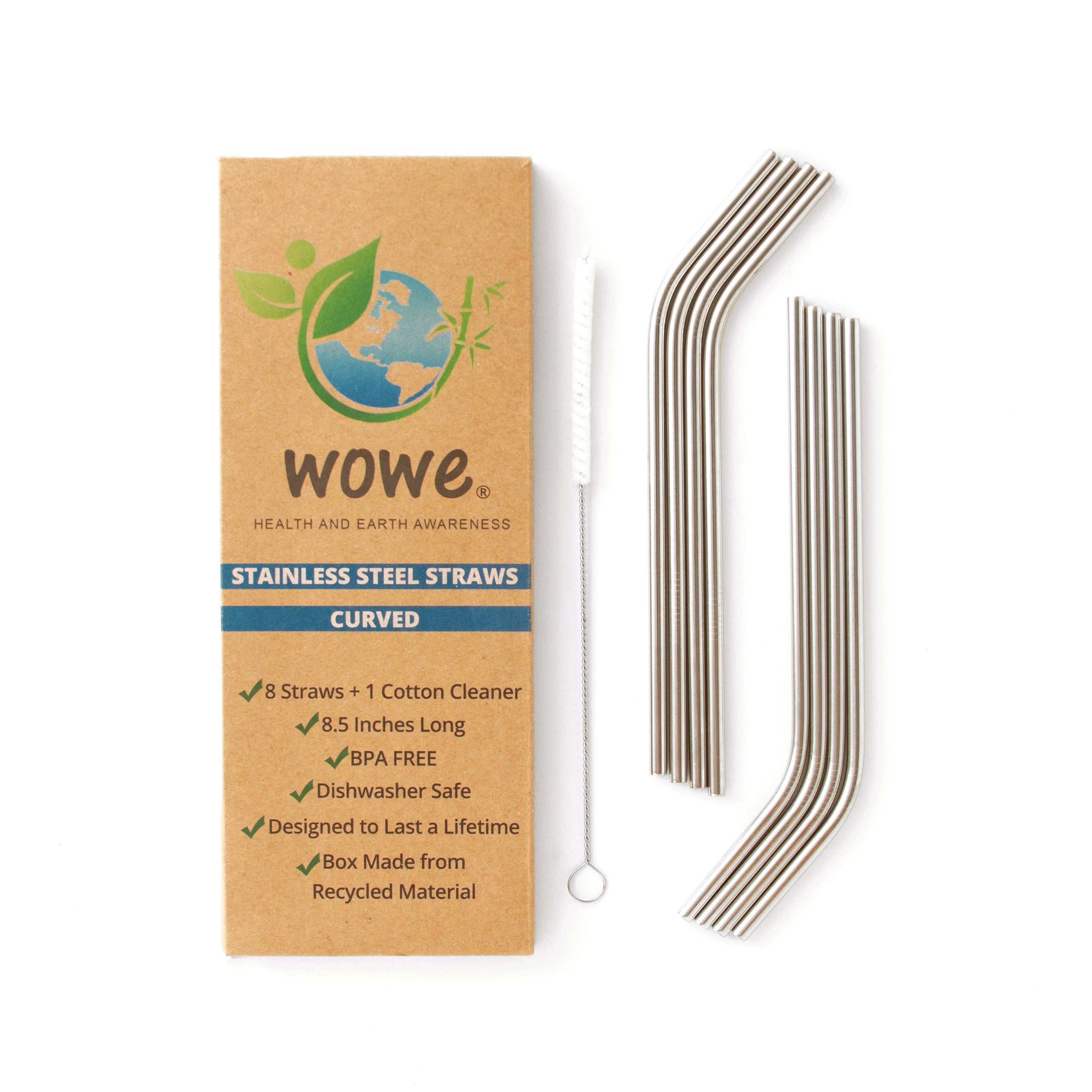 Wowe | Reusable Curved Stainless Steel Drinking Straws With Cleaning Brush, Straws, Wowe, Defiance Outdoor Gear Co.