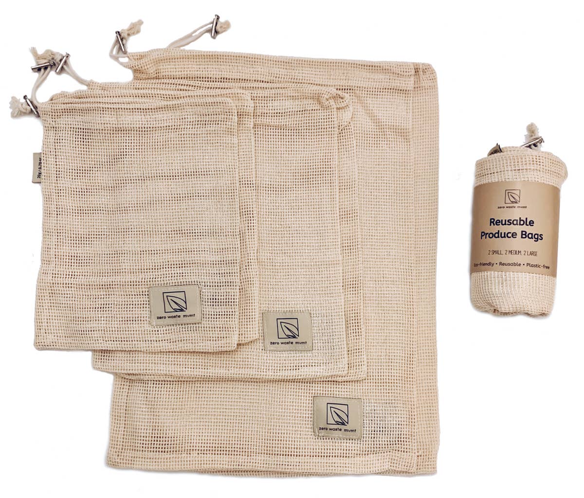 Zero Waste MVMT | Organic Mesh Reusable Produce Bags Set For Grocery Shopping - Six Pack, produce bags, Zero Waste MVMT, Defiance Outdoor Gear Co.