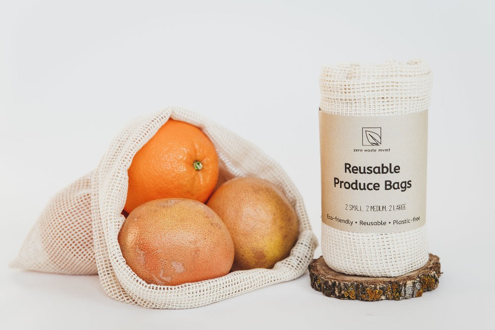 Zero Waste MVMT |  Organic Mesh Reusable Produce Bags Set For Grocery Shopping - Six Pack, produce bags, Zero Waste MVMT, Defiance Outdoor Gear Co.