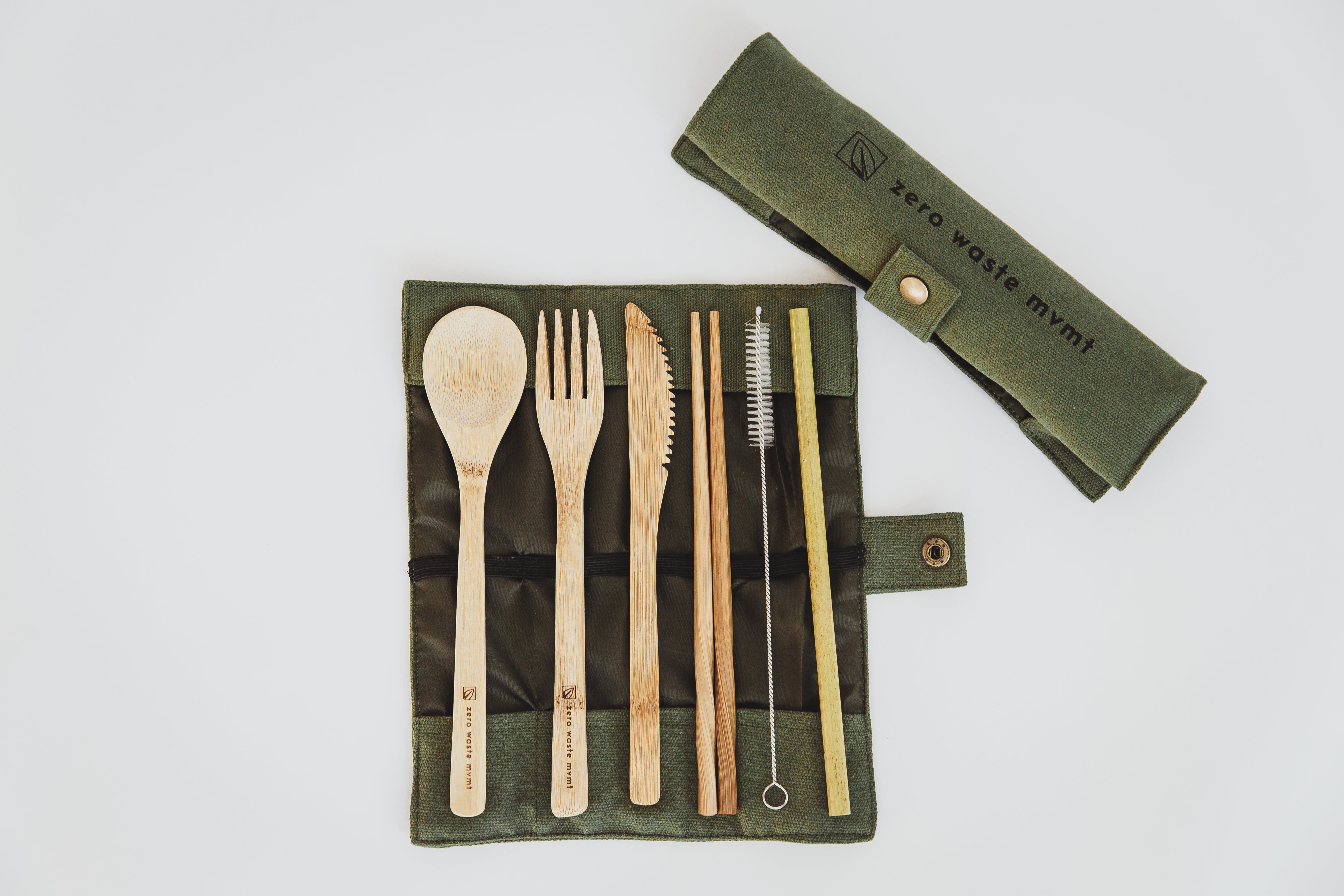 Zero Waste MVMT | Travel Bamboo Utensil Set With Spoon, Fork, Knife, Chopsticks, Straw, & Cleaning Brush, Camping Cookware, Wowe, Defiance Outdoor Gear Co.