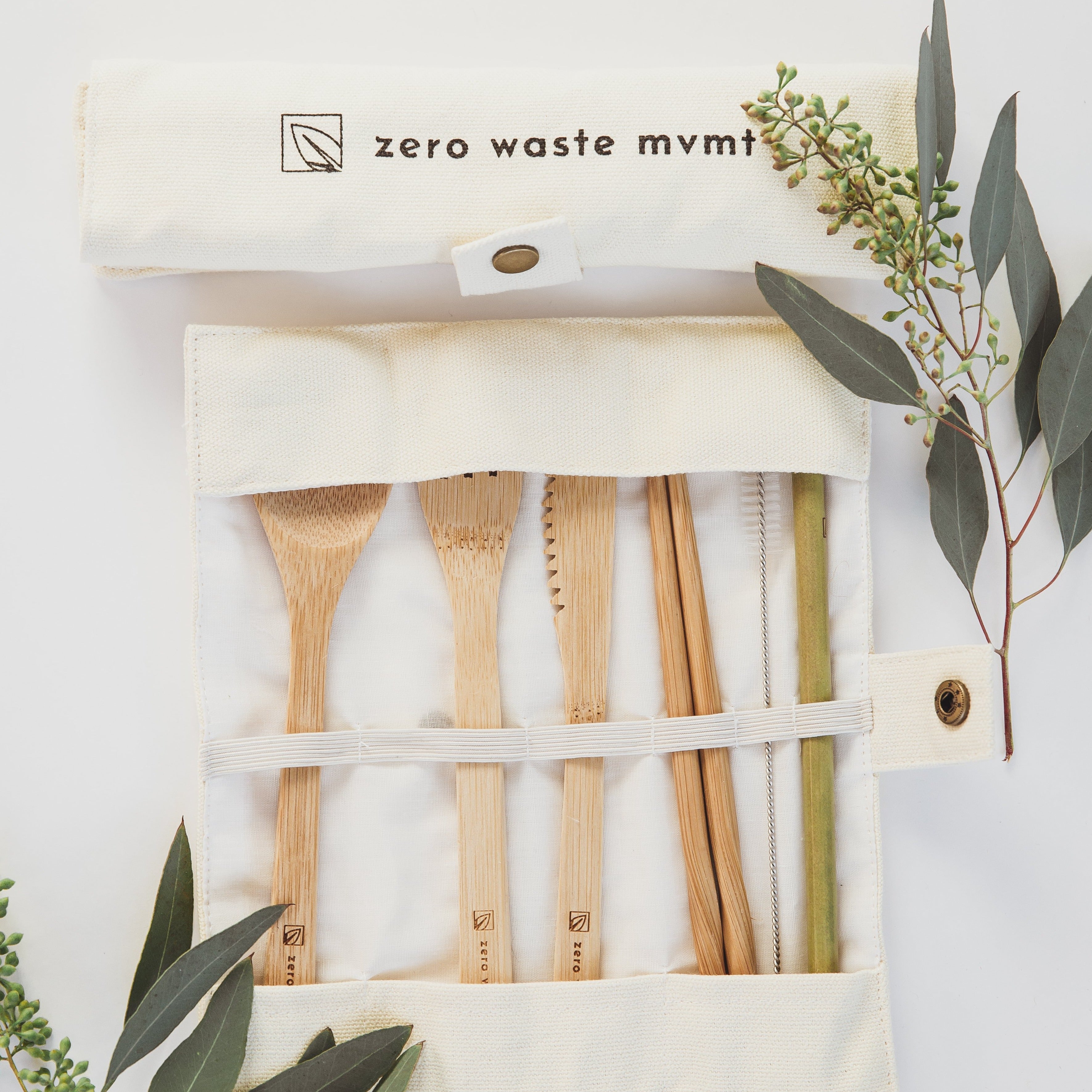 Zero Waste MVMT | Travel Bamboo Utensil Set With Spoon, Fork, Knife, Chopsticks, Straw, & Cleaning Brush, Camping Cookware, Wowe, Defiance Outdoor Gear Co.