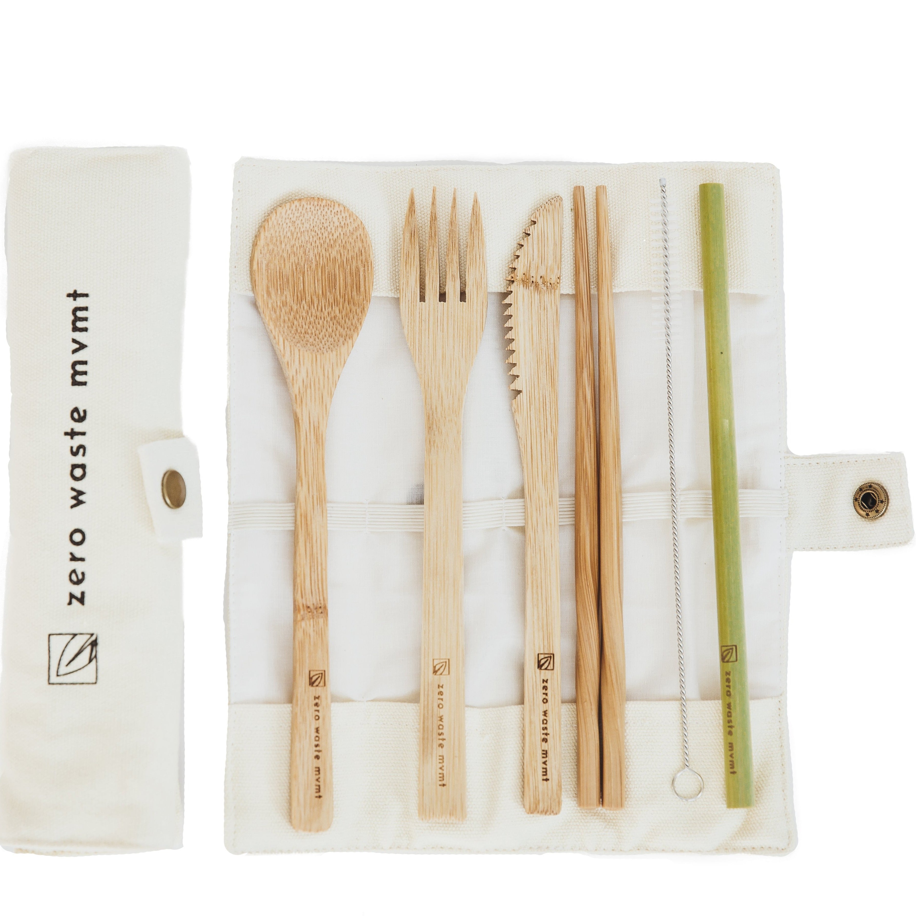 Zero Waste MVMT | Travel Bamboo Utensil Set With Spoon, Fork, Knife, Chopsticks, Straw, & Cleaning Brush, Camping Cookware, Wowe, Defiance Outdoor Gear Co.